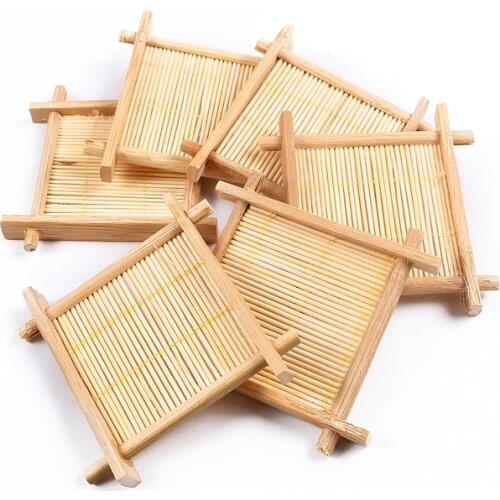 6pcs Non-heat Creative Natural Bamboo Cup Mat Teapot Place Coaster Never Rot Kitchen Mats Retro Eco-friendly Teaware Accessories
