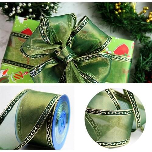 63MM X 25 Yards Wired Edge Organza Green Ribbon for Christmas Birthday Decoration Gift Wrapping 2-1/2"