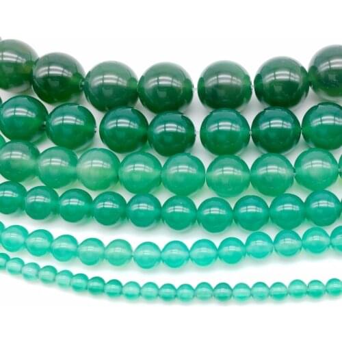 BEADZTALK Natural Stone Bead Green Onyx Agates Spacer Loose Bead 4-14 mm Round DIY Jewelry Making