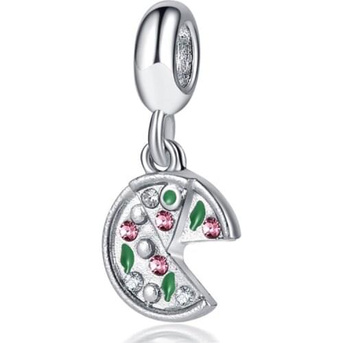 New Fashion Pizza Pendant DIY Beads Suitable for Original Pandora Charm Bracelet Ladies Jewelry Making Gifts