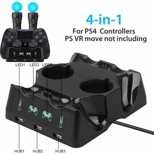 Dock Charger Stand For PS VR Move PS 4 Games Accessories For PS4 PS Move VR PSVR Joystick Gamepads 4 in 1 Controller Charging