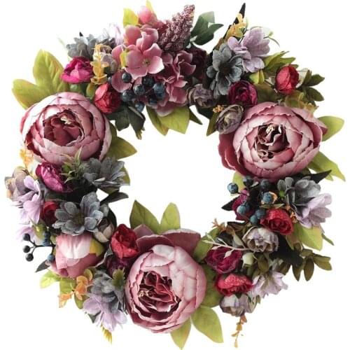 Artificial Peony Flower Wreath Spring Summer Fall Winter Wreath for Front Door Wall Window Wedding Home Decor