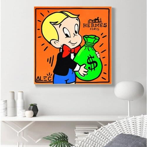Kid With Money Bag Graffiti Art Posters and Prints Modern Street Art Canvas Paintings on the Wall Pictures Home Decoration