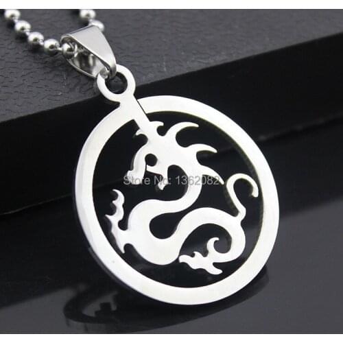 COOL Mens Jewelry Silver Stainless Steel Zodiac Amulet Dragon Pendant Necklace Lucky Gift MN368