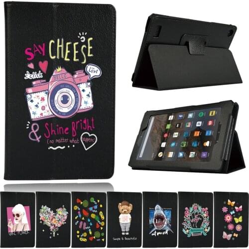Leather Stand Case Cover Fit Amazon Fire 7/ HD8 (6/7/8th)/ HD10(5/7/9th) Tablet Foldable Lightweight Protective Case