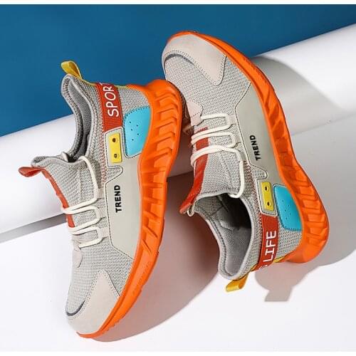 Mens casual shoes fashion breathable outdoor sports walking sneakers light large size orange cool vulcanized running shoes