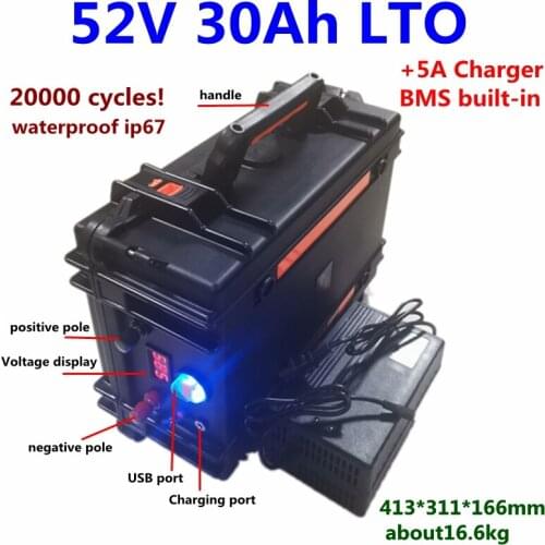 Customized LTO 52V 30Ah Lithium titanate battery for Motor home Solar panel RV camping+5A charger+Voltage displayer+2USB port