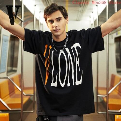 Fashion brand new VLONE short-sleeved female orange big V loose couple street hip-hop cotton T-shirt male