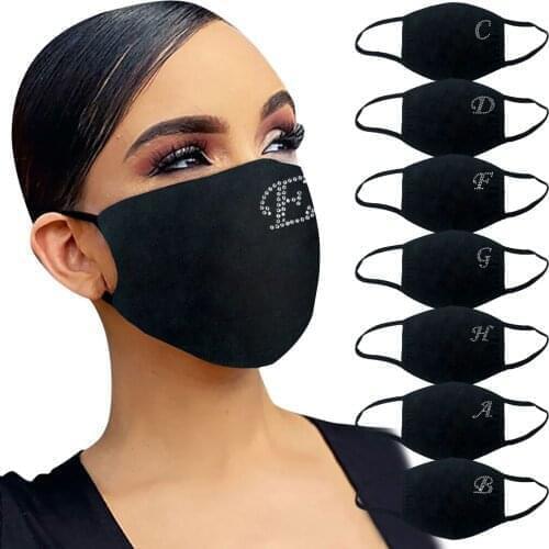 Letter E-lement Rhinestones Glitter Face Masks Halloween Cosplay Unisex Breathable Anti-dust Mask Shiny Drill Cotton Mouth Mask