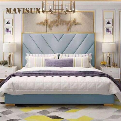 Postmodern Minimalist Leather Upholstered Bed Northern European Hotel Apartment Household Couple Bed Custom Bedroom Furniture