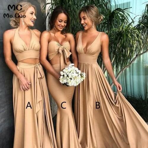 Sexy 2019 Pretty Junior Bridesmaid Dress with ABC Design Wedding Party Dress Split Pleated Silk Satin Formal Bridesmaid Dresses