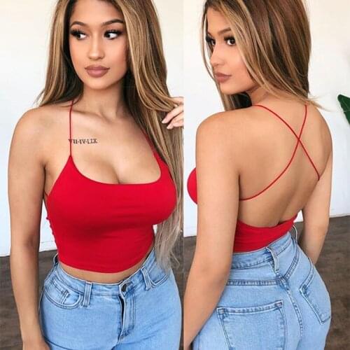 Plus Size 5XL Sexy Red Skinny Crop Top for Women Summer Y2K Backless Club Wear Spaghetti Strap Tank Tops Sleeveless Clothes