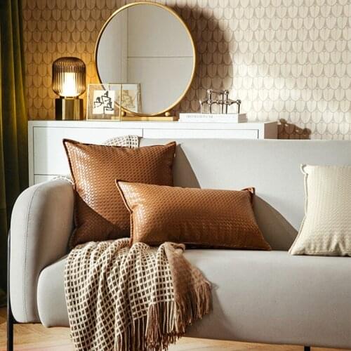 Deluxe Faux Leather Pillow Covers Woven PU Sofa Cushion Case Soft Thick Decorative Throw Covers for Living Room & Bedroom