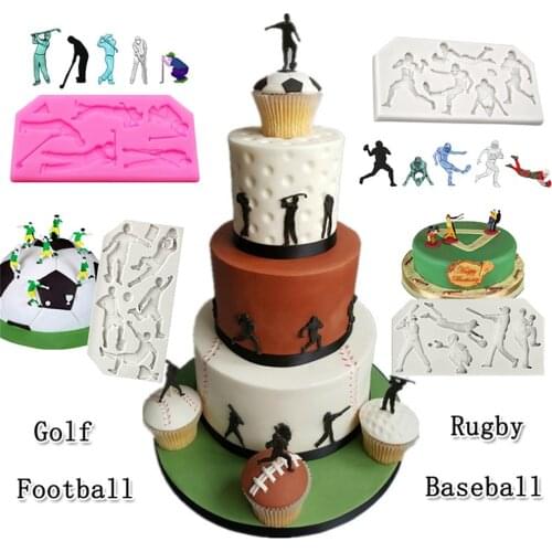 Sports Football Baseball Rugby Golf Fondant Silicone Mold DIY Chocolate Decorating Cake Tool Moulds