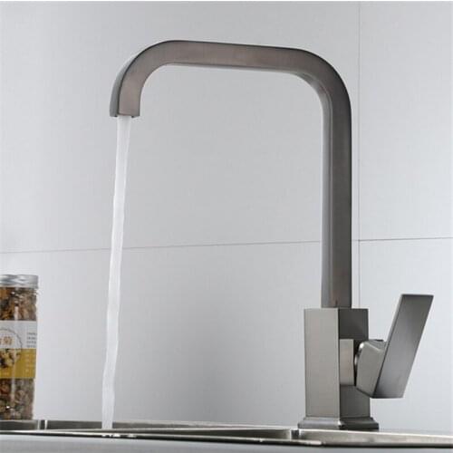 Kitchen Sink Faucet Hot & Cold Brushed Gold/ Gunmetal Grey Sink Mixer Taps Rotating Single Handle Deck Mounted Brass New Arrival