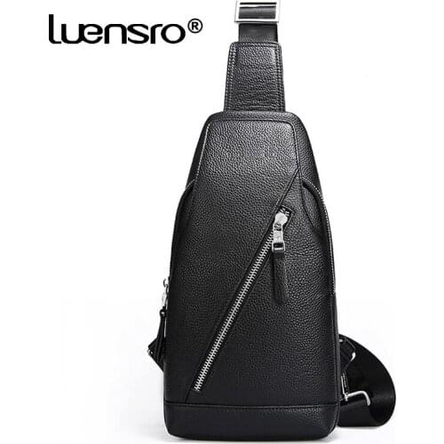 New Designer Genuine Leather Men Chest Bag Pack Crossbody Male Messenger Bags Small Leather Male Shoulder Bags Fashion Men Bag
