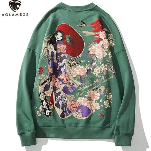 Aolamegs Hip Hop Hoodie Sweatshirt Pullover Mens Japanese Style Swordswomen Print Sweatshirt Female Harajuku 2021 Autumn Tops