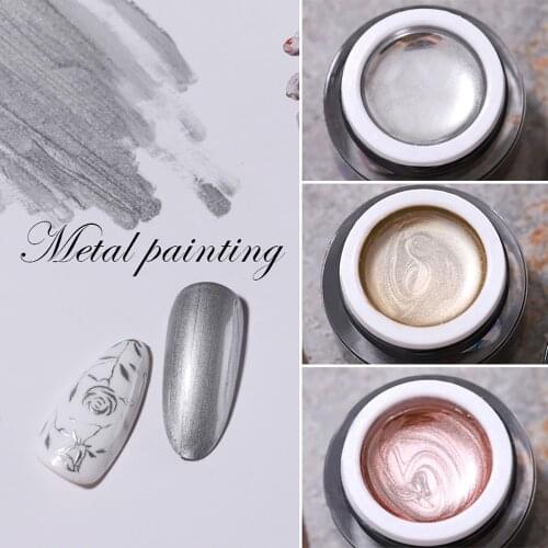 Vendeeni Metal Effect Nail Gel Polish Rose Gold Silver UV LED Draw Painting Line Nail Art Gel Lacquer Manicure Gel Varnish 10g