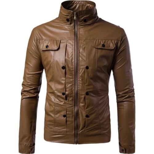 Fad Spring Motorcycle Leather Jacket Men New Classic PU Leather Jacket Multi-pocket Zippers Coat Jaqueta De Couro Masculina