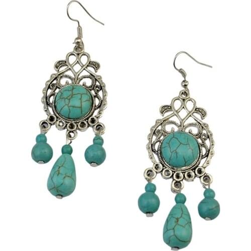 Bohemian Hollow Out Beaded Vintage Silver Fashion Drop Dangle Earrings Jewelry Gift