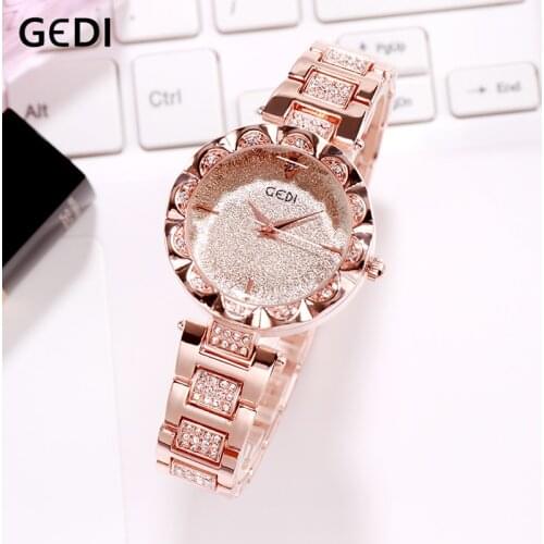 GEDI Brand Luxury Women Watches Rose Gold Watches Women Fashion crystal Full Steel Ladies Watch relogio feminino horloge dames