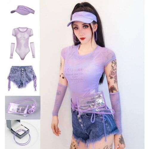 Purple Jazz Dance Costume Women Sexy Pole Dance Performance Clothing Nightclub Bodysuit DJ Gogo Dancers Rave Clothes