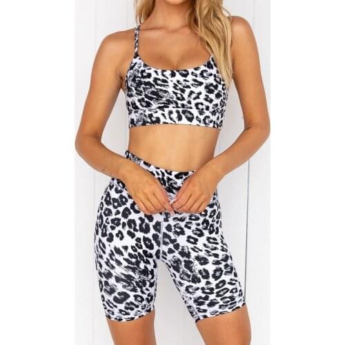 Fashion Sports Suit Women High Eastic Leopard Print Yoga Sets Bra and Shorts Gym Sets Crop Tops Workout Tracksuits Athletic Wear