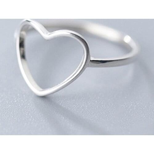 New Classic Genuine 925 Sterling Silver Hollow Heart Ring Love Wedding Bands Ring for Women Girl Fashion Jewelry Gift Party Ring