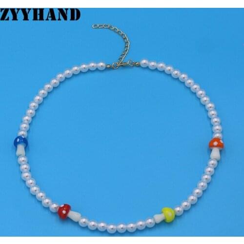 Mushroom Fake Pearl Women Necklace 8MM Beads Girl Romantic Customized Party Wedding Neck Jewelry