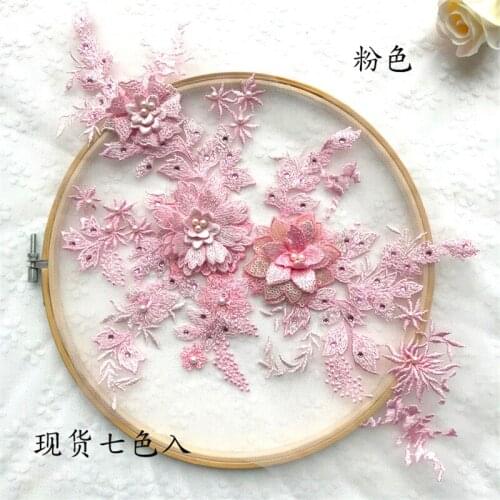 1Pc 40X25cm Beaded Hot fix Rhinestone Wedding Dress Floral Embroidery Sewing Patches Lace Applique Flower Trims DIY Craft BD0446