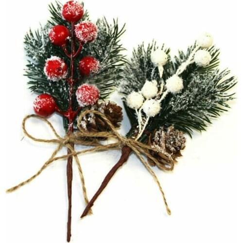 1Pcs Fake Snow Frost Pine Branch Cone Berry Holly DIY Xmas Tree Ornament Home Christmas Decoration Supplies Gift Supplies