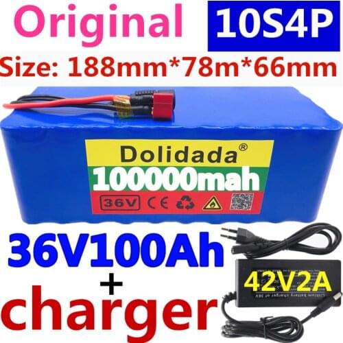 100% Original 36V battery 10S4P 100Ah battery pack 1000W high power battery 42V 100000mAh Ebike electric bike BMS+42V2A Charger