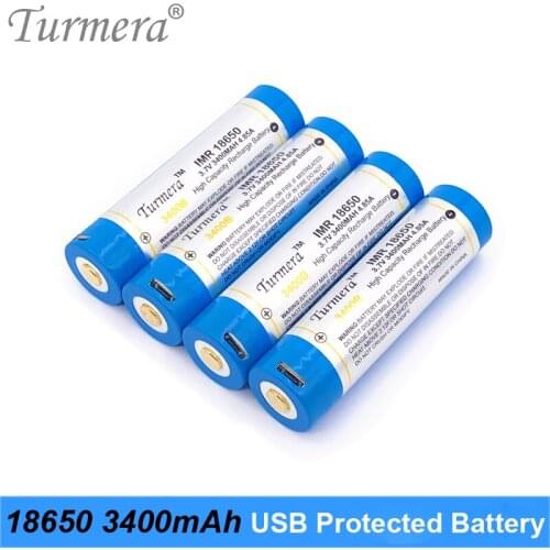 2Pieces 18650 NCR18650B 3.7V 3400mah Protected Rechargeable Lithium Battery 2MOS Micro-USB Charging Port for Flashlight Turmera