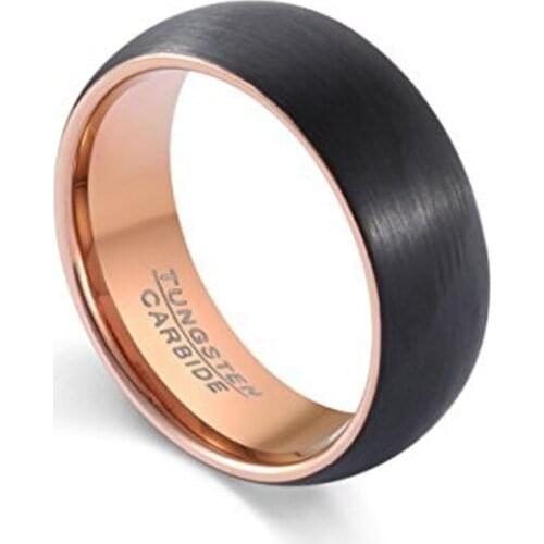 2018 Trendy Double Tones 8mm Width Tungsten Carbide Rings Black Band for Engagement Matte Finished Rose Gold Inside Comfort Fit