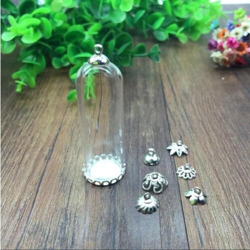 5sets/lot 50*18mm glass globe silver color 18mm lace base beads cap set glass vials pendant glass bottle dome jewelry findings