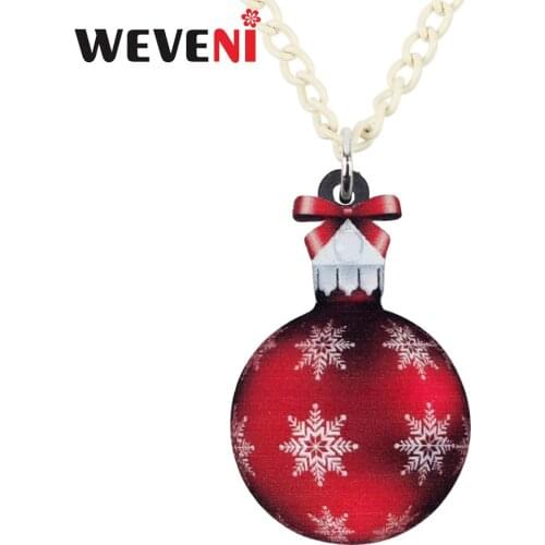 WEVENI Acrylic Christmas Snowflake Crystal Ball Necklace Pendant Chain Festival Decoration Jewelry For Women Girl Teen Gift Bulk