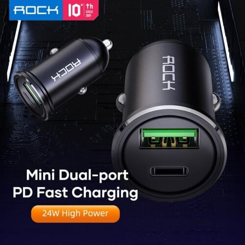 ROCK USB Car Charger Type C PD 20W Dual-port Fast Charging Phone Charger for iPhone 12 Pro for Galaxy S21 Ultra for Pixel 4a
