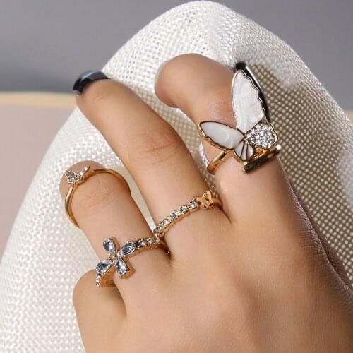 4Pcs Bohemian Butterfly Rings For Women Crystal 2021 Trend Rings Aesthetic Vintage Design Knuckle Jewelry Anillos For Girl