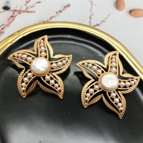 Big Statement Earrings For Piercing Ear Jewelry Starfish Baroque Fashion Pearl Accessories
