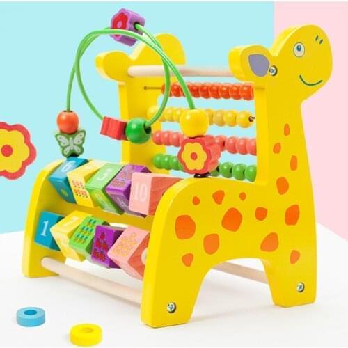 Wooden multi-functional deer playing the piano, winding beads, beading calculation rack, turning board rack, three in one