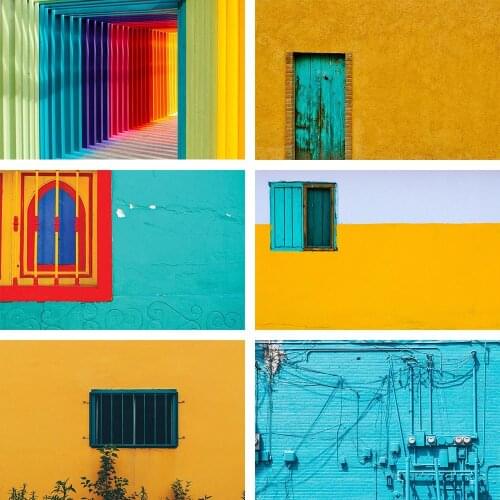 Yellow Blue Contrast Backdrops Baby Art Portrait Colorful Brick Wall Fashion Photography Background Photo Studio Photozone Decor