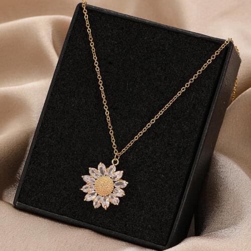 Sunflower Necklace For Women Girl 2020 Elegant Luxury Gold Charm Crystal Zircon Flowers Necklace Xmas Gift For Mom Girlfriend GF
