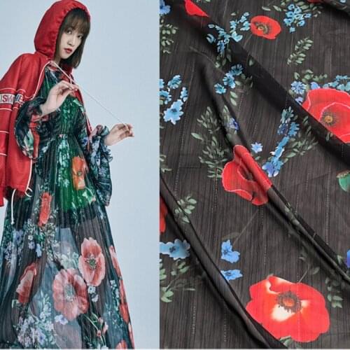 Custom production printed gold silk smooth fabric 145 cm width perspective fashion dress fabric for sewing wholesale