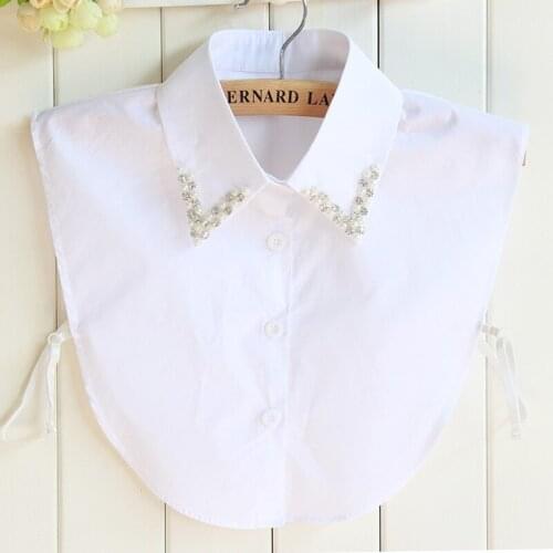 Cotton Korean Fake Collar Shirt Womens Collar Rhinestone Beaded Shirt Collar Sweater Decorative Detachable Collars