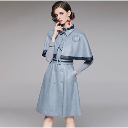 Plaid suede 2021 celebrity cape coat vest skirt mesh bottom top 3 pieces suit fashionable commuting Casual skirt set with belt