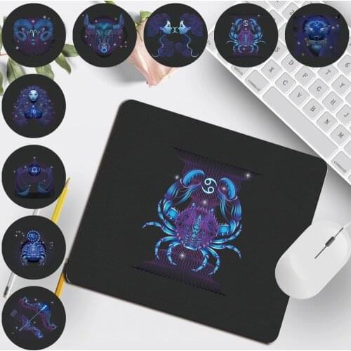 Portable Gaming Mousepad Small 25x21cm Waterproof Non-slip PU Leather Computer Mouse-pad Durable Zodiac Pattern Mouse Mat