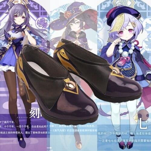 2021 Hot Game Genshin Impact Keqing Cosplay Halloween Yuheng Stars Keqing Customized Cosplay Shoes Purple High Heels