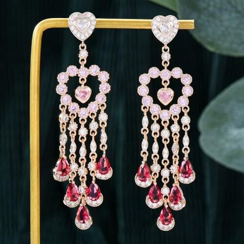 Boho Lolita style Sweet Romantic Heart Tassel Drop Earrings For Women Bridal Wedding Party Daily Trendy Jewelry High Quality