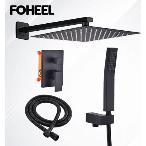 FOHEEL Wall Mounted 10" Rain Shower Head Valve Mixer Tap Hand Chrome Shower Rainfall Shower Mixer Faucet Set