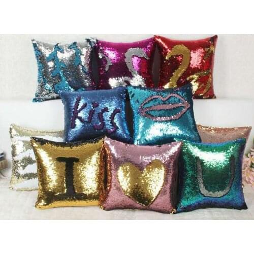 Sequin Pillow Cover Cushion Case Glitter Mermaid Fairy Tale Faux Soft Suede Throw Pillowcase Party Seat Sofa Bed Decor 40X40cm